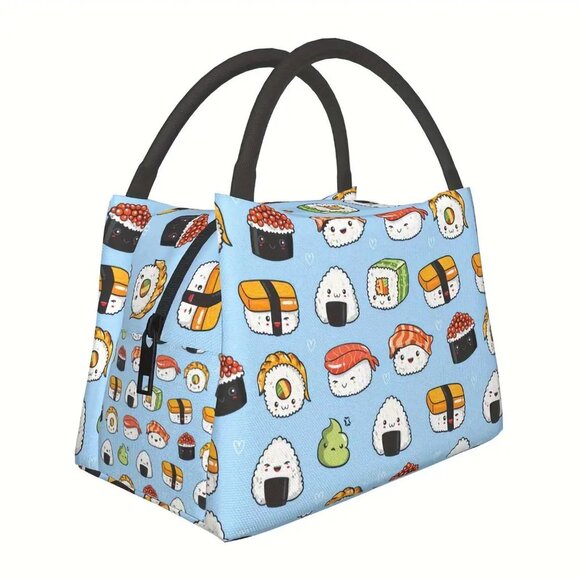 Sushi Rolls Kawaii Insulated Lunch Bag Blue Japanese Cute Cooler Zipper Tote NEW - Picture 5 of 5